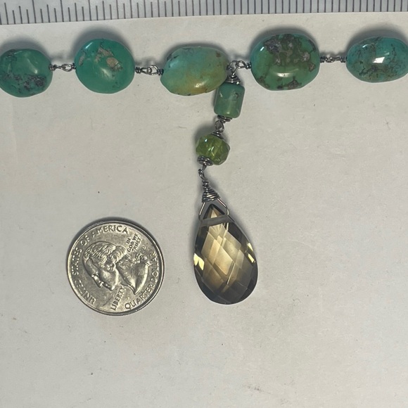 Vintage Sterling Silver, Blue Beads and Smoky Quartz necklace and earrings - Picture 7 of 9